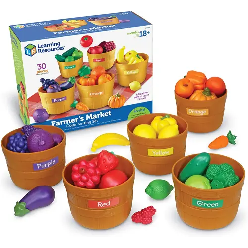 Learning Resources Farmer’s Market Color Sorting Set - 30 Pieces Age 18+ Months Toddler Learning Toys, Sorting Toys for Kids, Play Food,Easter Basket Stuffers​