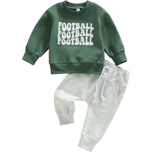 Toddler Baby Boy Clothes Solid Color Long Sleeve Crewneck Sweatshirt Top Casual Pants Set 2Pcs Fall Winter Outfits - Ha- Football Green - 0-6 Months