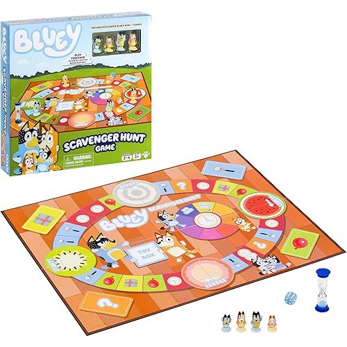 Bluey Scavenger Hunt Board Game, Cooperative Play with 4 Exclusive Mini-Figures, Learning Toys for 5+ Year Old, Fun Toy Token Collecting Game