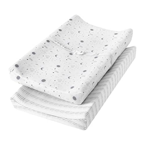 TILLYOU Changing Pad Cover Set in Soft Jersey Material - Fits 32"/34''x16 Contoured Pad for Babies, Little Sun & Gray Lines