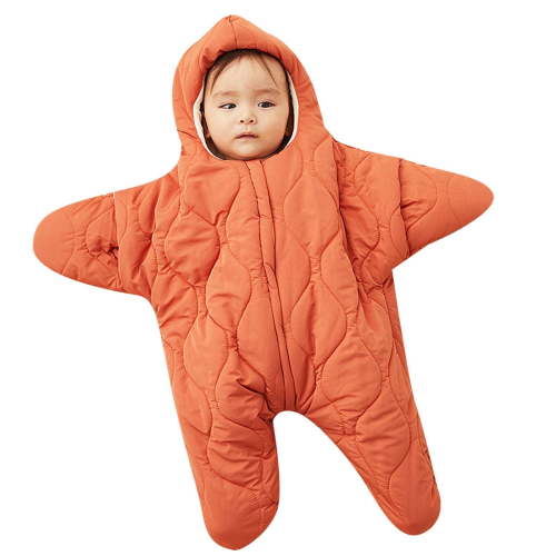 Goindgs Baby Wearable Sleeping Stroller Blanket Infant Windproof Starfish Fleece Warm Snowsuit for Newborn Babies Swaddle Bag Jumpsuit Romper Orange 6-9 M