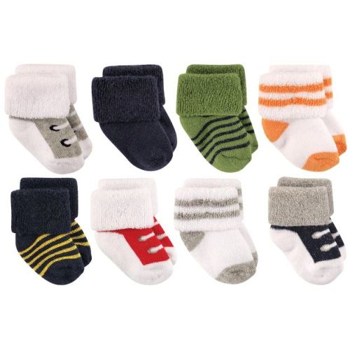 Luvable Friends Basics Infant Baby Cozy Terry Socks 8-Pack, Little Athlete, 0-6 Months