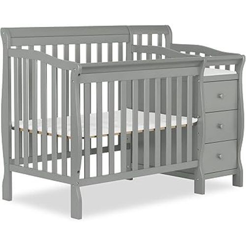 Dream On Me Jayden 4-in-1 Mini Convertible Baby Crib and Changer in Seagrass, Greenguard Gold Certified, Non-Toxic Finish, New Zealand Pinewood, 1" Mattress Pad