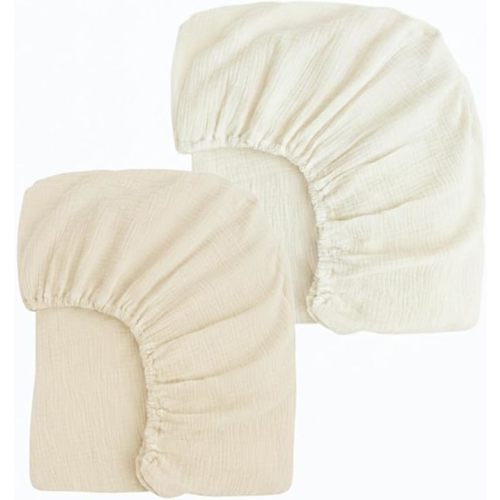 2 Pack Muslin Crib Sheets for Boys & Girl- Neutral Breathable Cotton Crib Mattress Sheets Fitted for Standard 28"x 52"- Nursery Décor No Slip Sheets- Ivory & Creamy Beige