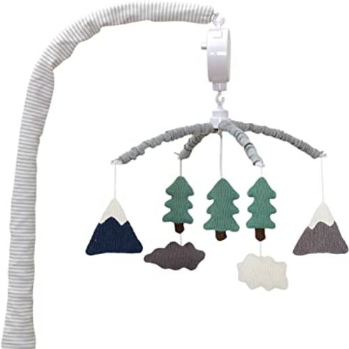 Living Textiles Baby Musical Mobile - Peaks | Knitted Hanging Decor w/Electronic Music Box for Newborn & Nursery Bedding/Crib