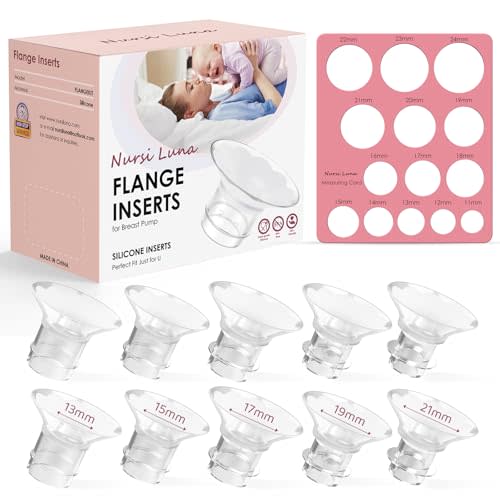 Nursi Luna Flange Sizing Kit with 10PCS Flange Inserts 13/15/17/19/21mm, Nipple Measurement Tool for Flanges, Silicone Breast Pump Flange Insert Kit for 24mm Most Pumps, Breastfeeding Essentials Kit