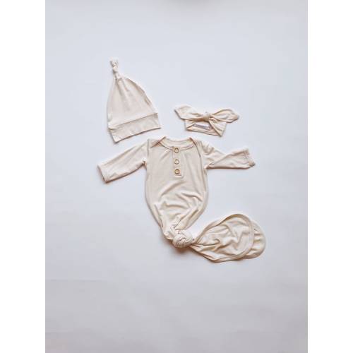 Newborn Baby Gown Set in Beige Cream With Knotted Hat and - Etsy