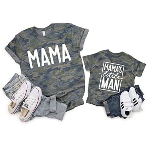 LOTUCY Mom and Son Matching Outfits Mama and Mama's Litter Man Print Shirts Cute Mom and Son Valentine's Gifts