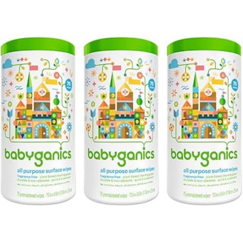 BabyGanics All-Purpose Surface Wipes, Unscented, 75 Count (Pack of 3)