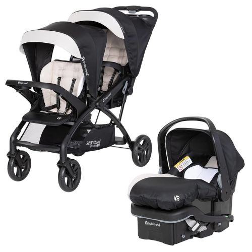 Baby Trend Sit N' Stand Tandem Double Stroller 2.0 DLX and EZ-Lift Plus Car Seat Set with 5 Point Safety Harnesses and Cozy Cover, Modern Khaki