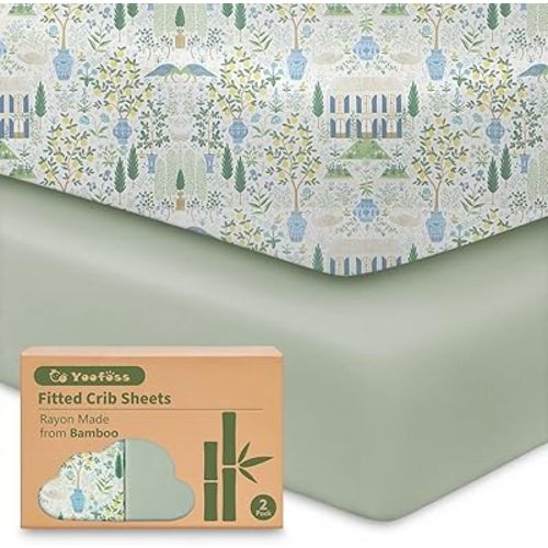 Yoofoss Baby Crib Sheets Viscose Derived from Bamboo, 2 Pack Fitted Crib Sheet for Boys Girls, Soft and Breathable Toddler Bed Sheets for Standard Crib and Toddler Mattress 52x28in