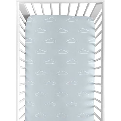 Sweet Jojo Designs Blue Clouds Boy Baby Fitted Crib Sheet for Infant Newborn Nursery Toddler Bed Room Standard Mattress - Slate and White Cloud Sky for Vintage Airplane Aviator Aviation