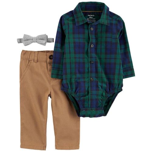 Baby Boy Carter's 3-Piece Flannel Bodysuit, Pants & Bow Tie Set