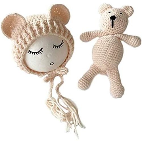 Newborn Infant Photography Prop Crochet Boys Girls Knit Bear Toy with Bear Hat