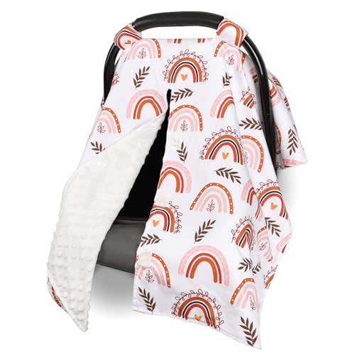 Baby Car Seat Cover, Breathable Infant Carseat Cover for Summer Peekaboo Opening Car Seat Canopy Cover, Nursing Cover for Baby Boys Girls (Rainbow)