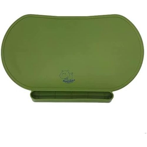 Silicone Children's Place Mat - Baby Mumbo | Food-Grade Quality with Unique Raised Edges for Spill Prevention | Lightweight, Portable, and Spill-Proof Tray (Olive Camo Green)