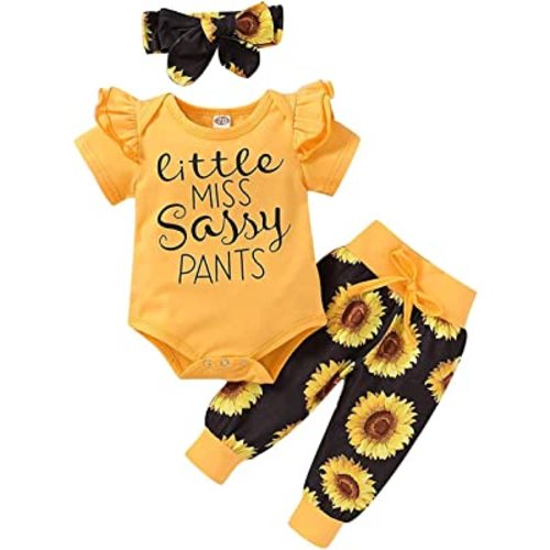 Yvowming Newborn Baby Girl Clothes Infant Baby Ruffle Romper +Pants + Headband 3 PCS Outfits Set