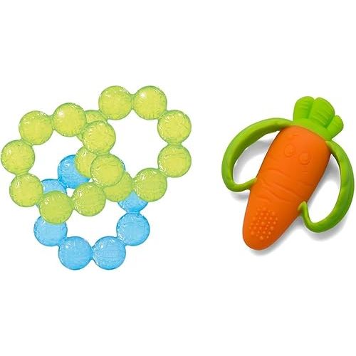 Infantino 3-Pack Water Teethers & Lil' Nibbles Textured Silicone Baby Teether - Sensory Exploration and Teething Relief with Easy to Hold Handles, Orange Carrot, 0+ Months