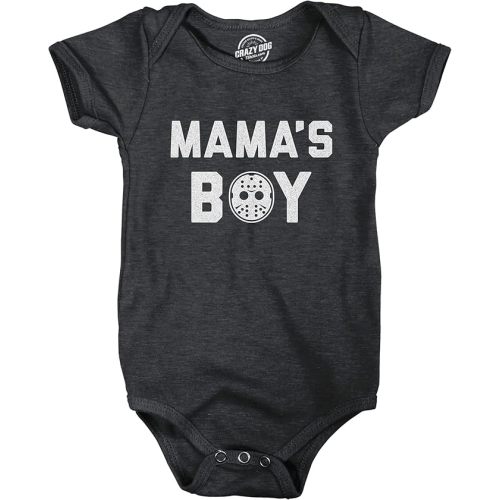 Mama's Boy Baby Bodysuit Funny Halloween Horror Movie Hockey Mask Graphic Jumper