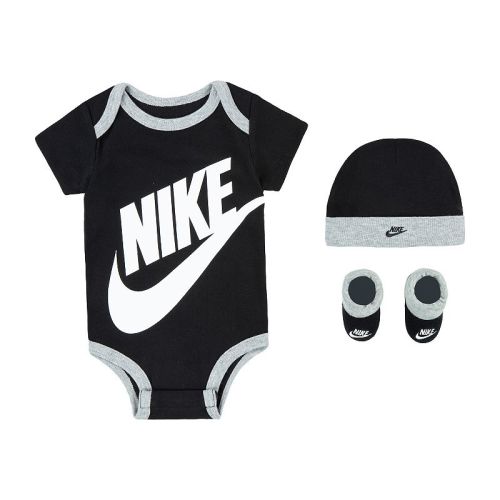 Newborn Baby Nike Futura 3-Piece Bodysuit Beanie Booties Boxed Set