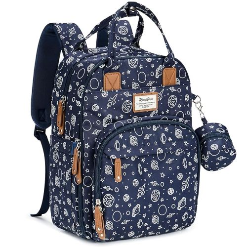 RUVALINO Diaper Bag Backpack, Multifunction Travel Pack Maternity Baby Changing Bags, Large Capacity, Waterproof, Blue Cosmic