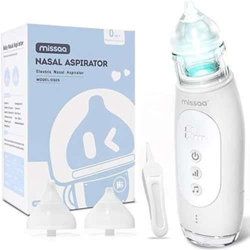 MISSAA Baby Nasal Aspirator Electric, Nasal Aspirator for Baby Toddler with 3 Levels Suction Baby Nose Sucker Self-Cleaning Automatic Nose Cleaner with Pause, Music, Light, White