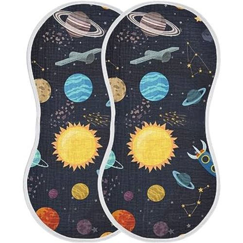 Kigai Carton Space Spaceships Muslin Baby Burp Cloths, Large Absorbent Cotton Muslin Burp Cloths Set of 1, Washcloths, Face Towel, Bibs for Newborn Boys Girls, 11 x22 Inch