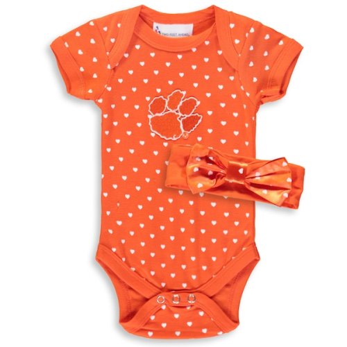 Clemson Tigers Girls Newborn & Infant Hearts Bodysuit and Headband Set - Orange
