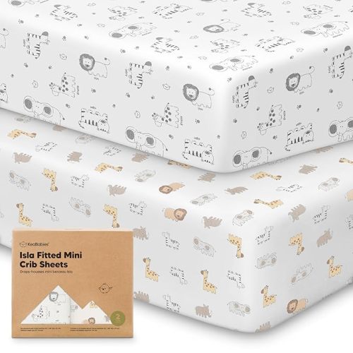 Pack and Play Sheets Fitted, 2-Pack Mini Crib Sheets - Pack N Play Sheets, Fitted Crib Sheet for Pack and Play Mattress, Playard Baby Crib Sheets, Crib Sheets Neutral for Boys, Girls (KeaSafari)