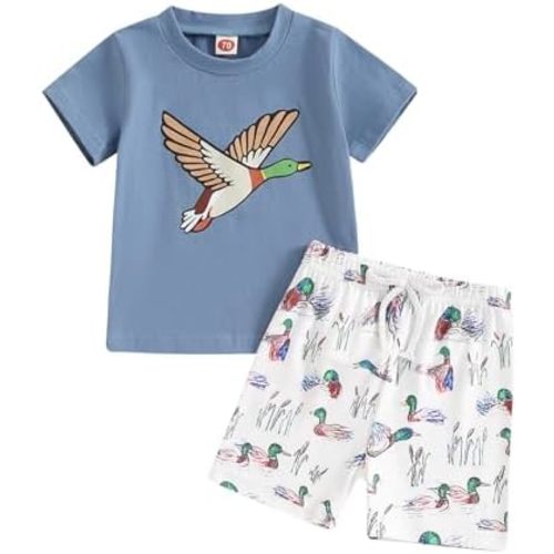 Kids Baby Boys Duck Hunter Clothes Mallard Duck Short Sleeve T-shirt Casual Shorts 2Pcs Toddler Hunting Baby Outfit