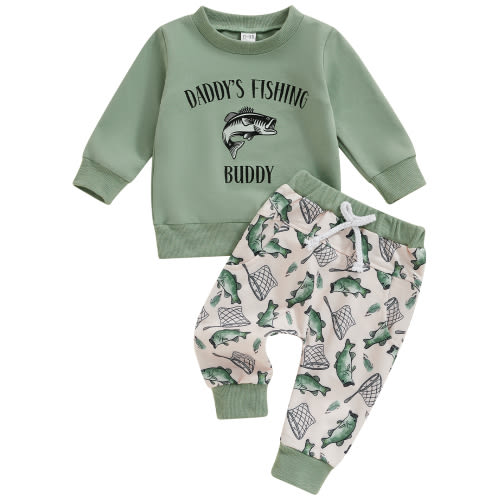 Infant Baby Boy 2Pcs Fall Outfits Long Sleeve Fish Print Sweatshirt Pants Set Toddler Clothes
