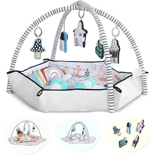 Portable Travel Baby Play Gym, Play Mats, Lovely Baby Gym, Infant Activity Center Based Developmental from Baby to Toddler, Baby Play Mat Activity Gym,Ages Newborn