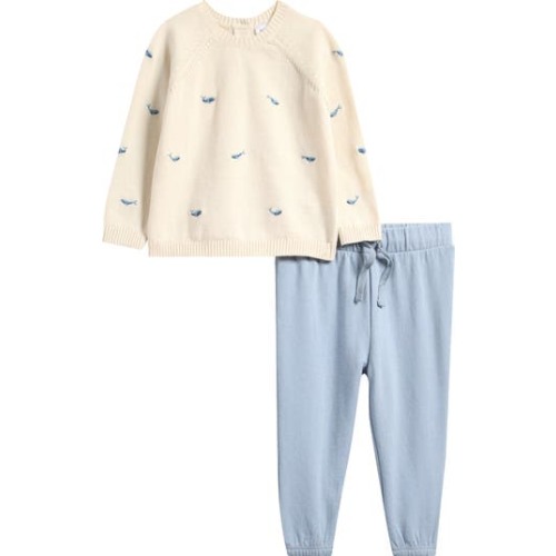 Embroidered Crewneck Sweater & Terry Cloth Joggers Set, 6M