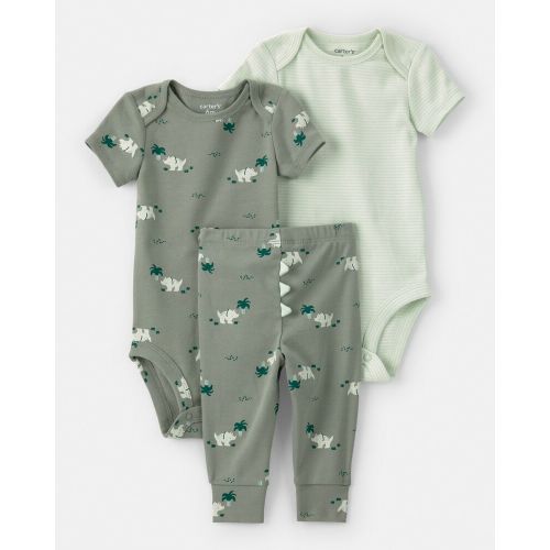 Baby Boy 3-Piece Dinosaur Bodysuits & Pant Set - Green | Carter’s Oshkosh Canada