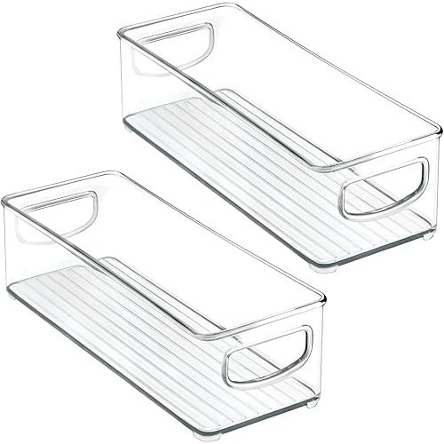 mDesign Small Plastic Nursery Storage Container Bins with Handles for Organization in Cabinet, Closet or Cubby Shelves - Organizer for Baby Food, Bibs, Formula - Ligne Collection - 2 Pack - Clear