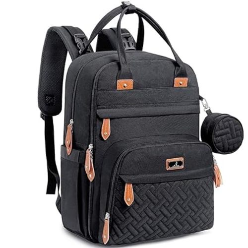 BabbleRoo Diaper Bag Backpack - Tote - Multi function Waterproof Diaper Bag, Travel Essentials Baby Bag with Changing Pad, Stroller Straps & Pacifier Case - Unisex, Black - Polyester