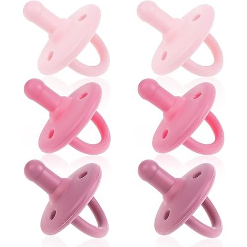 Sweet Child Pacifiers 0-18 Months, Set of 6 Ultra-Light Silicone Binkies with Collapsible Handle & 3 Air Holes for Added Safety, Best Newborn Pacifiers for Baby Boys Or Girls