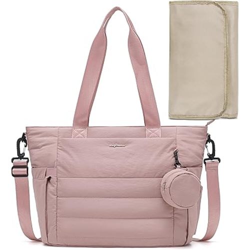 LONG VACATION Diaper Bag Tote Large Baby Diaper Tote Waterproof Travel Tote with Pacifier Case And Changing Pad (Pink)