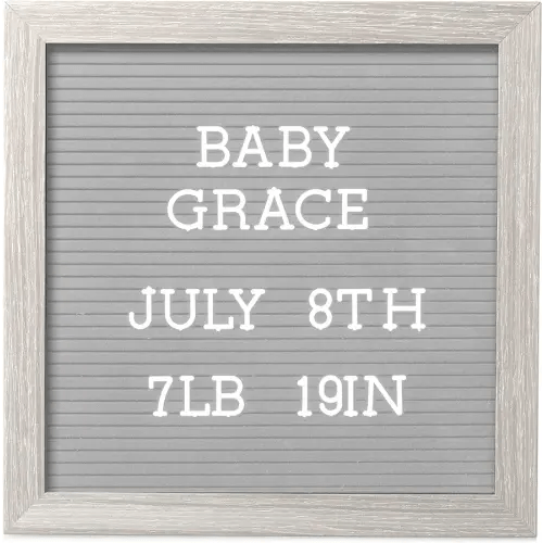 Pearhead 10" x 10" Letterboard, Rustic Nursery, Message Board, Milestone or Baby Announcement Sign, Light Gray
