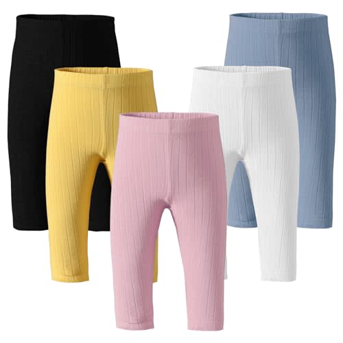 Dalukit Newborn Toddler Baby Girl Pants Leggings Ribbed Straight Flare Infant Girl Pants Leggings Bell Bottoms 5 Packs