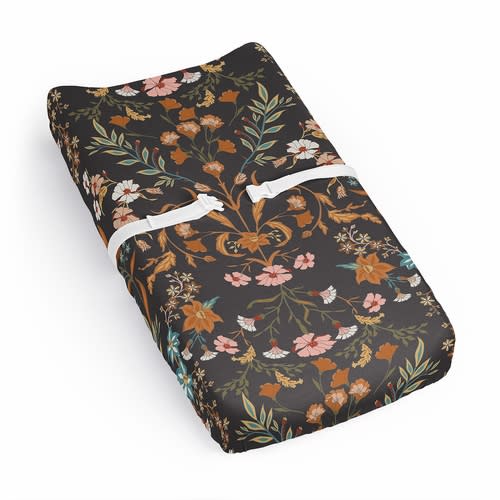 Wildflower Black and Orange Changing Pad Cover Sheet
