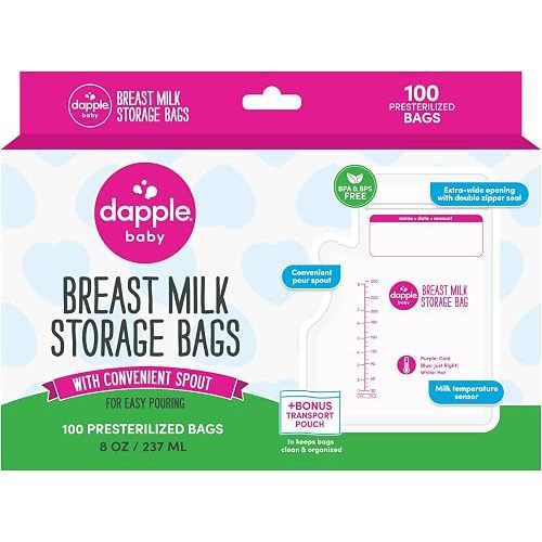 Dapple Baby - Breast Milk Storage Bags with Pour Spout - 8oz, 100ct