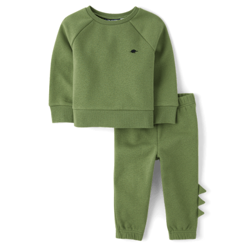Baby And Toddler Boys Dino Fleece 2-Piece Outfit Set - Truly olive
