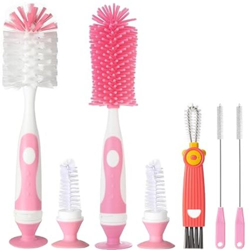 5-in-1 Baby Bottle Cleaner Set, Including Nylon & Silicone Bottle Brush, Cap, Straw & Nipple Brushes, BPA-Free (Grey)
