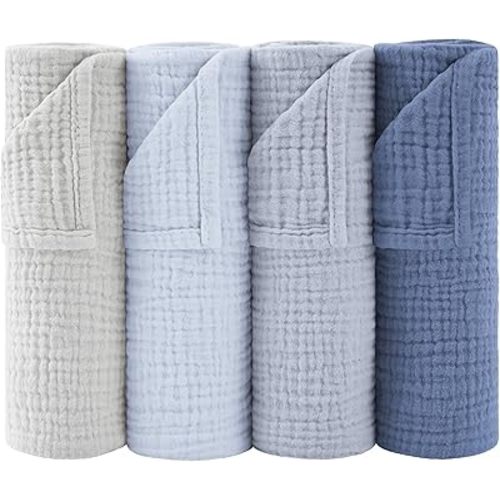 Susurration Muslin Burp Cloths 24x24 Inches Ultra Soft 100% Cotton, 4 or 7 Pack Baby Washcloths for Newborn, Absorbent Burp Rags & Swaddle Blankets