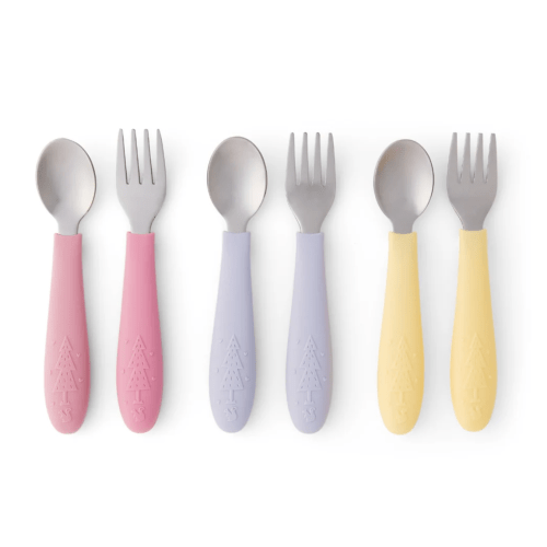 Babies/Toddler Stainless Steel Spoons + Forks with Silicone Handle
