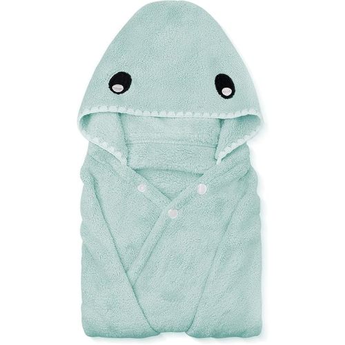 ROMASA Toddler Hooded Bath Towel Ultra Soft Towel Highly Absorbent Bathrobe Blanket for Boys Girls- 27.5" x 55"(Green Shark-Shape)