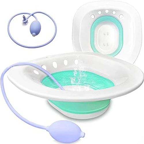 RUGUO Sitz Bath for Hemorrhoids - Sitz Bath for Toilet Seat - Foldable Sitz Bath for Postpartum Care, for Soothes Hemorrhoids & Perineum, Cleanse Vagina & Anal(Blue Accessories)