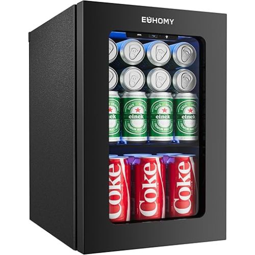 EUHOMY 24 Cans Wine Cooler Refrigerator with Glass Door, 40°F-61°F Countertop Wine Fridge Advanced Cooling Technology, Wine Celler with Removable Shelf for Home, Kitchen, Office