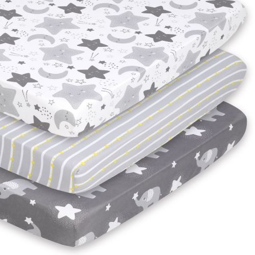 The Peanutshell Mini Crib Sheet Set For Boys And Girls - 3 Pack - Multiuse For Pack N Play, Playard, Playpen, Mini Crib - Celestial Elephant